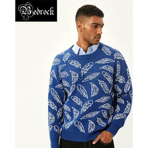 Mbbcar retro loose drop shoulder classic feather vintage sweater Ami khaki ice blue sweater mens pullover 656B