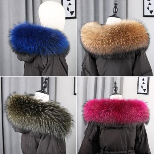 100% real raccoon fur collar winter Parka luxury warm natural raccoon scarf male lady fur scarf down jacket fur hat