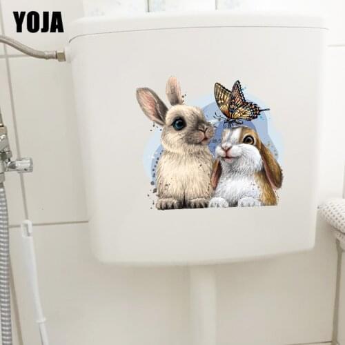 YOJA 23.1×21.3CM Cute Bunny Butterfly Fashion Bedroom Wall Stickers Mural Cartoon Toilet WC Decoration T1-3126