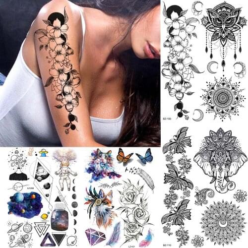 YURAN Water Transfer Arm Bracelet Flower Owl Tattoos Stickers Women Wrist Art Tatto Temporary Body Art Henna Flower Fake Tattoo