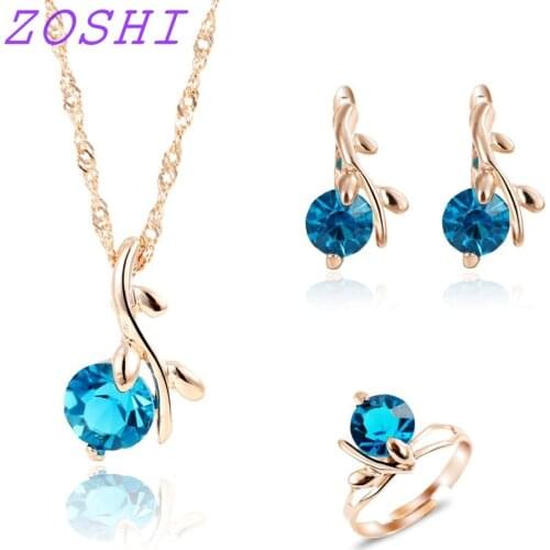 ZOSHI Fashion necklace earrings Ring wedding bridal jewelry sets for women Blue african crystal beads Wedding jewelry set
