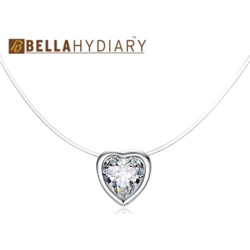 Bijoux Women Chocker Invisible Chain Transparent Fishing Line Heart Necklace Crystal Rhinestone Choker Necklace Pendant On Line