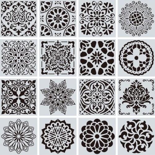 16pcs/lot Mandala Wall Drawing Stencil For Painting DIY Hosehold Decoration Template Photo Frame Stencils 15x15cm