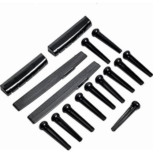 2 sets Acoustic Guitar Bridge Pins & Saddle & Nut Black High Quality