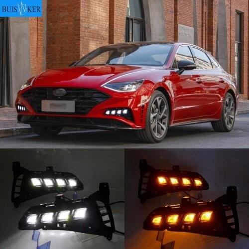 2PCS Dynamic Yellow Turn Signal 12V Car DRL LED Fog Lamp LED Daytime Running Light For Hyundai Sonata 2021 2022
