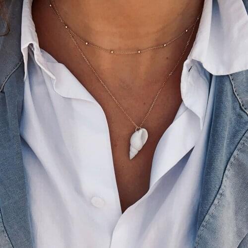 2 Layers Sea Shell Pendant Necklaces Natural Cowrie Conch Gold Women Seashell Multilayer Choker Necklace Bohemian Party Jewelry