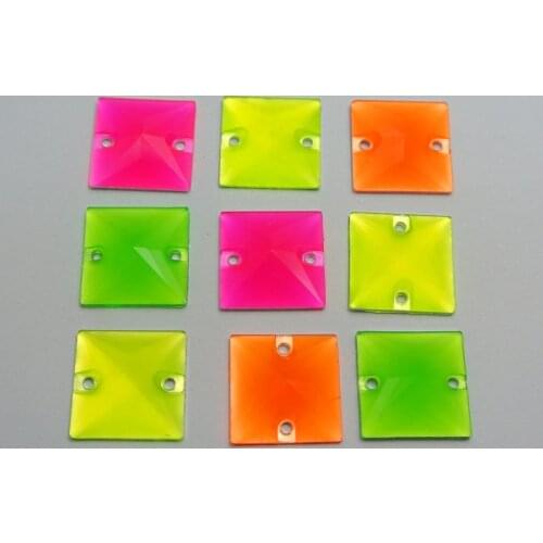 50 Mixed Neon Color Flatback Acrylic Square Sewing Rhinestone 14X14mm Sew on beads