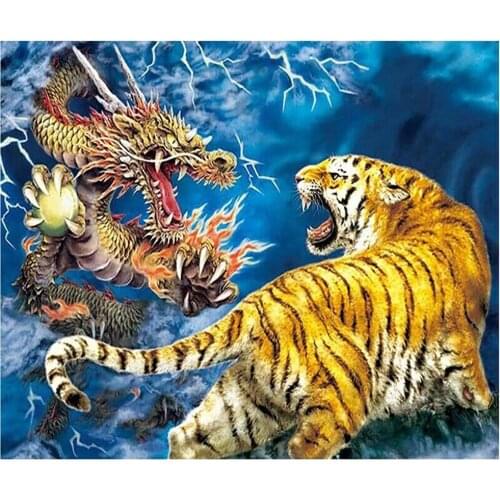 5D DIY Mosaic Full Drill Diamond Painting Dragon Tiger Cross Stitch Kits House Decor Gifts