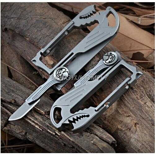 Titanium alloy keychain, multi-function edc knife, portable folding knife, express knife, self-defense scalpel, outdoor gadgets