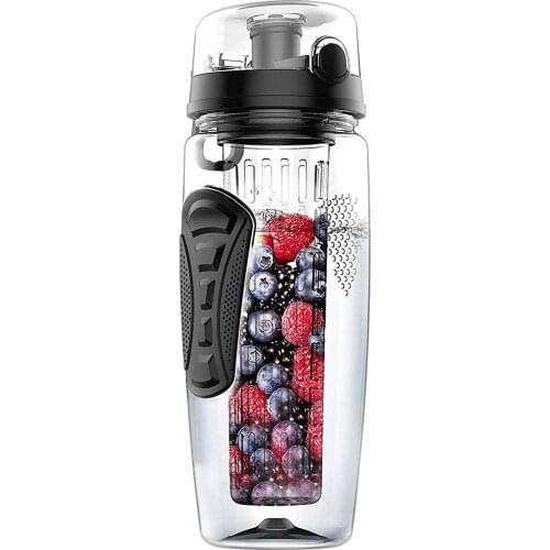 HOT SALE 1000ml/32oz Fruit Infusing Infuser Water Bottle Plastic Sports Detox Health black