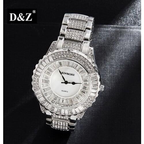 D&Z Iced Out Bling Diamond Watch Quartz Fashion Square Couple Watch Wrist Jewelry For Couple Stainless Steel Band Business Wris