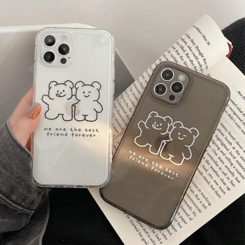 Cartoon Bear Cute Rabbit Phone Case For iPhone 11 12 Pro Max Mini X XR XS 7 8 Plus SE 2020 Shockproof Transparent TPU Back Cover