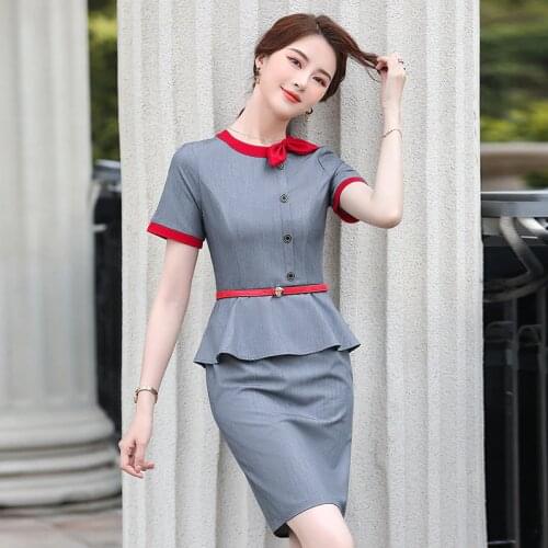 Elegant Grey Summer Short Sleeve Dresses OL Styles Women Slim Hips Dress Business Work Wear with Belt Vestidos Plus Size 4XL
