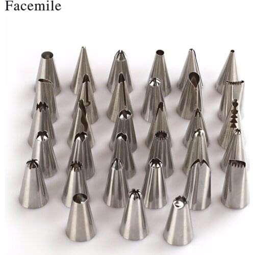 Facemile Stainless Steel Nozzles Pastry Set 33pcs/set Cake Russian Nozzle Tips Classic Icing Piping Nozzles Tips Cake Decorating