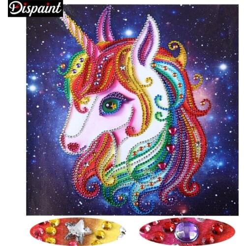 Dispaint 5d Diy Diamond Painting Cartoon unicorn Picture Of Rhinestones Special Shaped Round Diamond Embroidery Home Decor 25x25