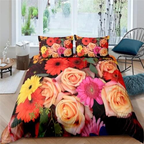 Luxury 3D Fresh Flowers Print 2/3Pcs Bedding Set Comfortable Duvet Cover Pillowcase Home Textile Queen and King EU/US/AU Size