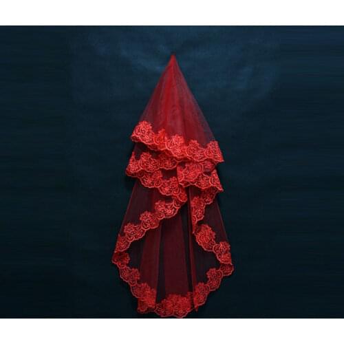 Red\White\Ivory Short Wedding Veils for Bride Cheap Bridal Accessories On Sale Muslim Marriage Cheap Lace Bridal Veil S165