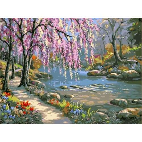 Nice Pictures DIY Digital Oil Painting Paint By Numbers Special Gift Landscape Painting Romantic Creek Painting By Hand