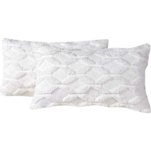 Hot XD-2Pcs Soft Plush Decorative Cushion Covers Luxury Style Throw Pillow Cases Pillow Shell for Sofa Bedroom White 12X20 Inch