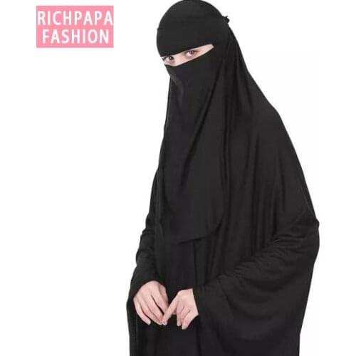 Muslim Long Khimar Hijab Veil Scarf Amira Prayer Abaya Islamic Overhead Arab 2PCS Niqab Burqa