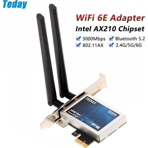 Desktop Wi-Fi 6E Intel AX210 PCIe WiFi Adapter Bluetooth 5.2 3000Mbps 802.11ax 2.4G/5G/6G AX210NGW Wireless Card Windows 10