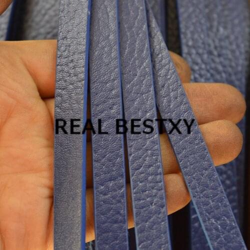 REAL BESTXY 5m/lot 10*3mm black flat leather strap strings with litchi pattern oil edged flat leather cords for bracelets make