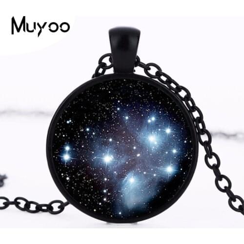 2017 new Handcrafted Pleiades star cluster pendant Universe Galaxy necklace Space Jewelry Black Blue Round Photo pendant HZ1