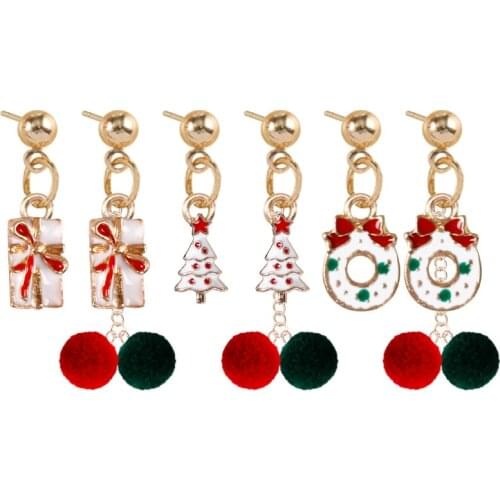 2020 New Christmas Series Earrings Classic Christmas Tree Gift Box Red Green Pompom Pendant Ladies Fashion Jewelry Holiday Gift