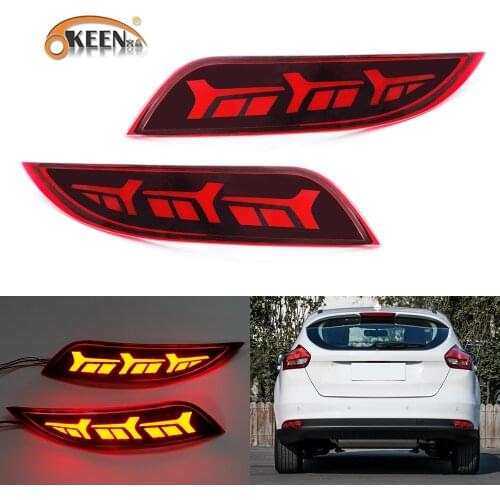 OKEEN 2x Car LED Rear Bumper Reflector Light for Ford Focus 2015 2016 2017 2018 Driving Light Flowing Turn Signal Light Fog Lamp