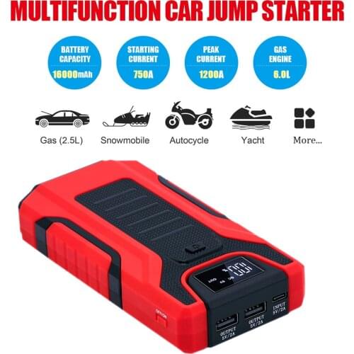 GKFLY Emergency Car Jump Starter 12V Portable Power Bank 16000mAh Starting Device Battery 1200A Booster For Petrol Diesel Car
