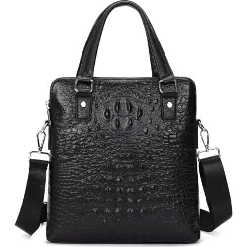 Crocodile pattern Briefcase men Vertical Bags Fashion genuine leather handbag boy business Shoulder Bags male tote bag Handbag