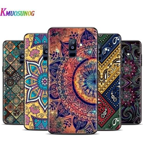 Vintage pattern Higan Flower For Samsung Galaxy A3 A5 A6 A7 A8 A9 A6S A8S A9S Star Plus 2016 2017 2018 Black Silicone Phone Case