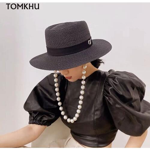 New Summer Sun Hats For Women Fashion Girl Straw Hat Pearl Chain Beach Hat Casual Straw Panama Cap Bone Feminino Bonnets Cape