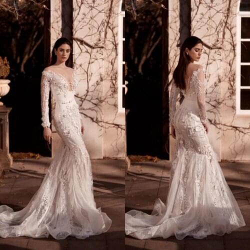 2021 Wedding Dresses Long Sleeves Lace 3D Appliques Mermaid Bridal Gowns Custom Made High Quality Sweep Train Robe De Soiree