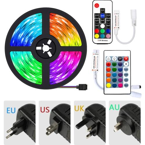 Led Strip Light 2835 5050 RGB Wall Lamp Neon Flexible Ribbon Stripe 12V Diode Tape IR Controller Adapter Color for TV Backlight