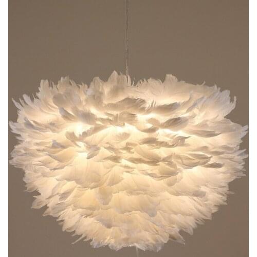 Led Modern Pendant 3 Lights White Feather Dia60cm Cord Suspension Lamp for Dinning Room luminaria Lighting