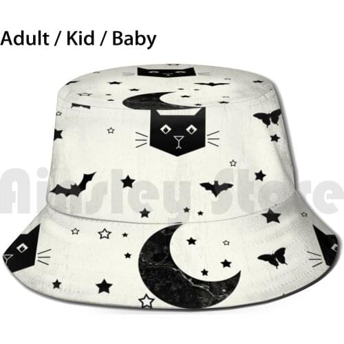 Blackout Sun Hat Foldable UV Protection Halloween Black Cat Bat Moon Star Stars Spooky Pattern Trick Treat Funny Cute