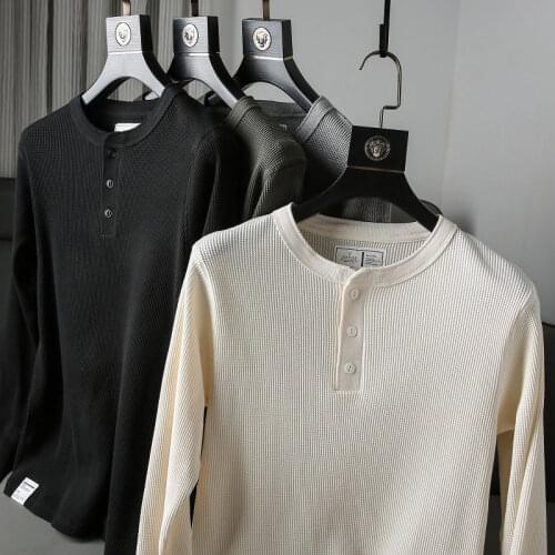 High quality spring cotton does not deform or shrink Henry collar mens long-sleeved T-shirt mens bottoming shirt