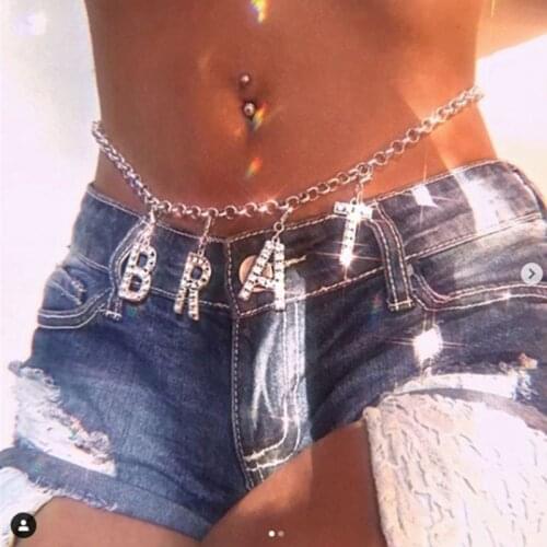 Punk Fashion Belly Chains Woman Body Jewellery Sexy Waist chain Zinc Alloy Letter Shining Beach Nightclub gift Hip hop