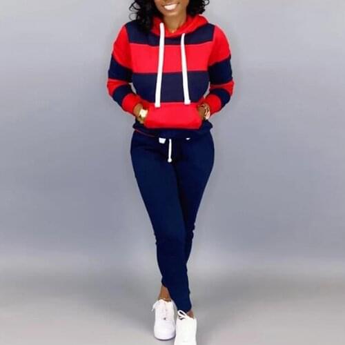 2021 Spring Autumn 2 Piece Sweat Set Hoodies Sweatshirt Harem Pants Casual Sports Suit For Women Striped Tracksuit Joggers Suits