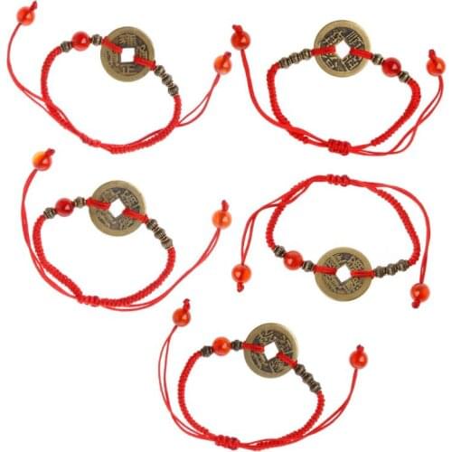 Ching Ancient Coin Kabbalah Red String Attarct Luck Wealth Bracelets