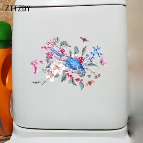 ZTTZDY 24.6×17.4CM Colorful Flowers And Birds Creative Toilet Stickers Home Bedroom Wall Decals T2-1453