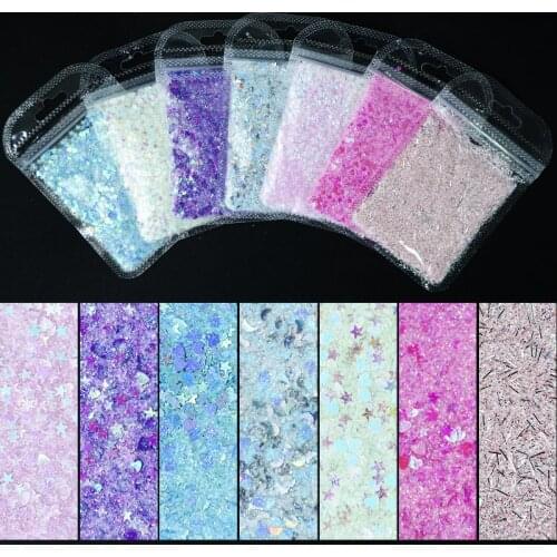 1Bag Love Heart/Star Design Nail Holo Glitter Sequins Mix Sparkly Mermaid Nail Flakies Glitter Powder Manicure Polish Tips BZY12