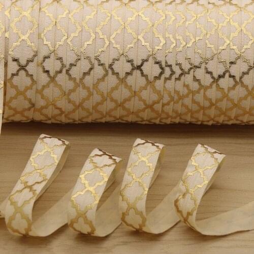 5/8'' Free shipping quatrefoil gold foil printed Fold Elastic FOE headband headwear hairband diy decoration wholesale OEM P5856
