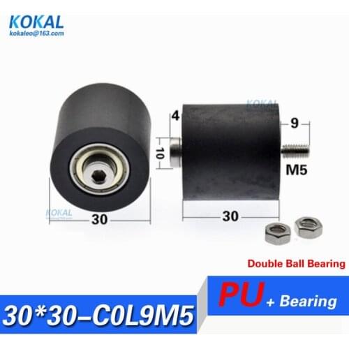 5PCS low noise bill sorting machine bearing roller with M5 Screw stainless steel TPU PU soft double roller wheel M5*30*30mm