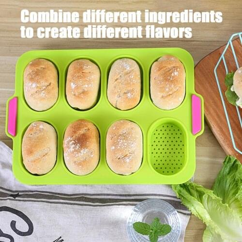 8 Grids Food grade Silicone Bread Pan French Roll Toast Mold Non-stick Cake Tray Cake Mould Bakeware Exhaust Holes Baking Tool