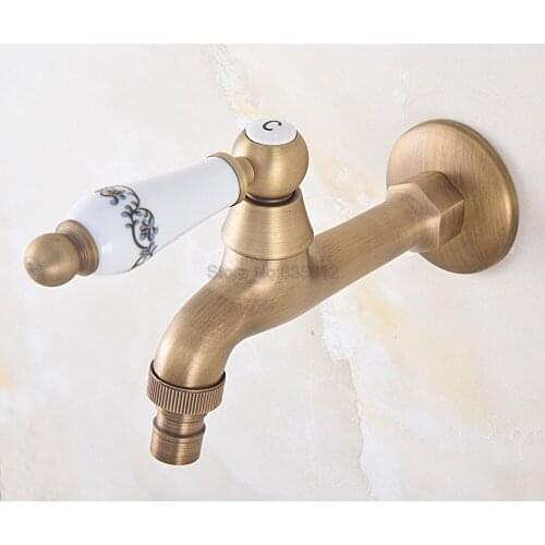 Antique Brass Wall Mount Ceramic Handle Washing Machine Faucet Garden Tap tav313