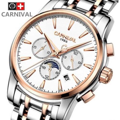 Carnival military hot automatic mechanical sports brand men watches full steel waterproof fashion luminous luxury watch big dial