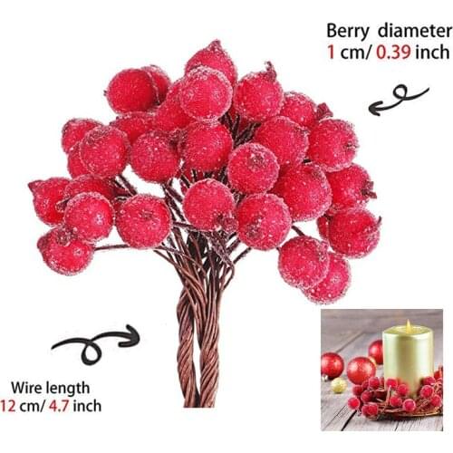 Decorative Mini Christmas Frosted Artificial Berry Vivid Red Holly Berry Holly Berries Home Decoration Garland New Beautiful