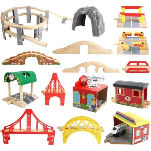 Beech Wooden Train Track Railway Bridge Tunnel Accessories Fit for Brio Wood Train Pieces Educational Toys for Children Gifts
